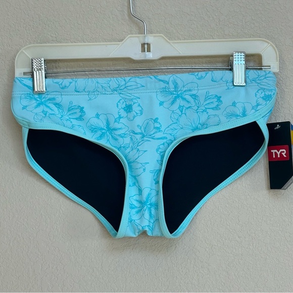 NWT TYR Boho Floral Bikini Bottoms XS Teal Blue Aqua Black UPF 50+ - Picture 1 of 6